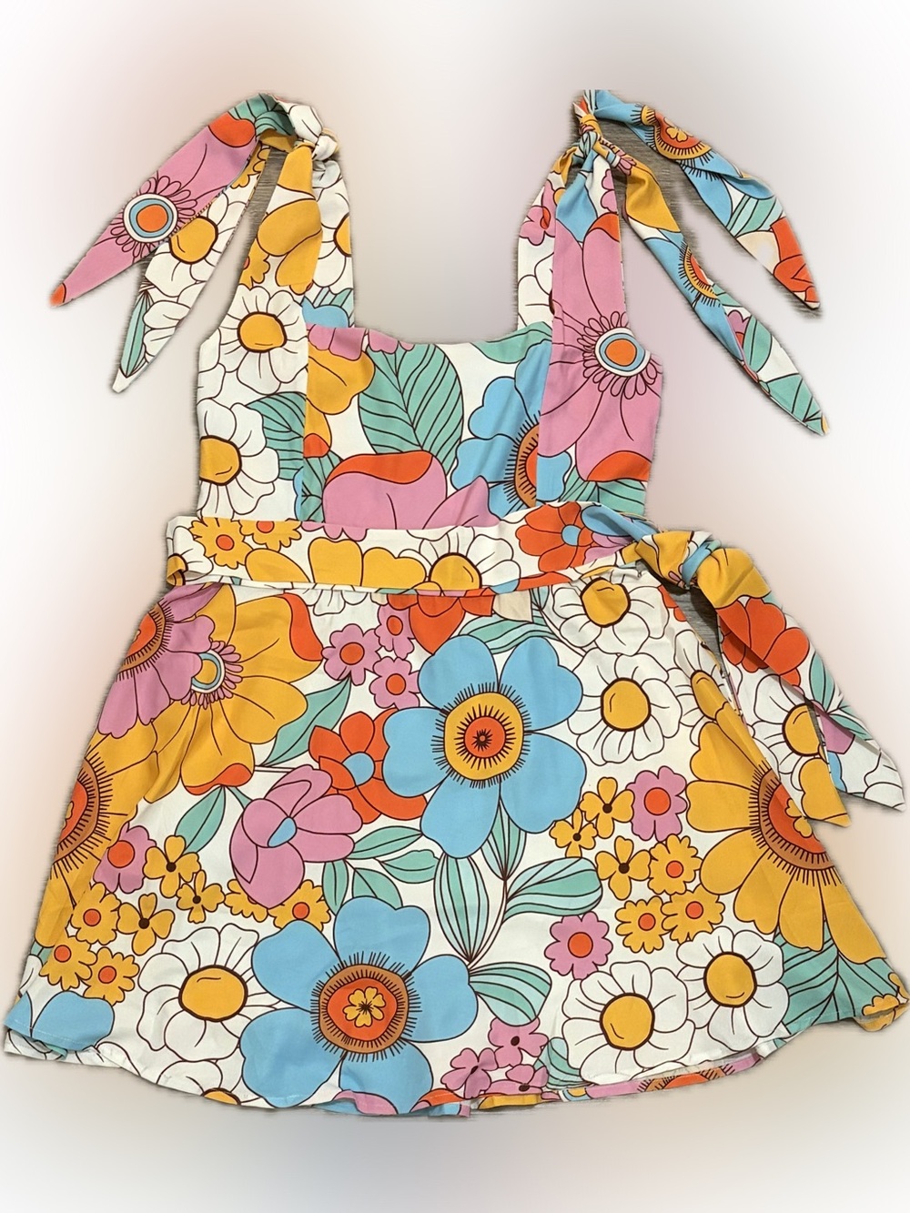 Groovy Floral Tie-Shoulder Mini Dress